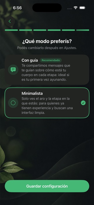 Paso para elegir el modo guiado o minimalista